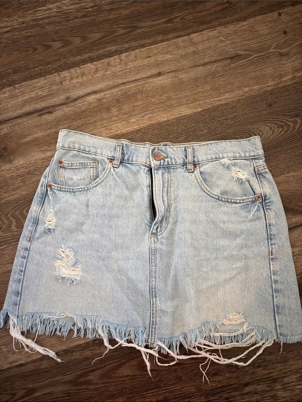 Garage Light Blue Distressed Denim Mini Skirt - Women